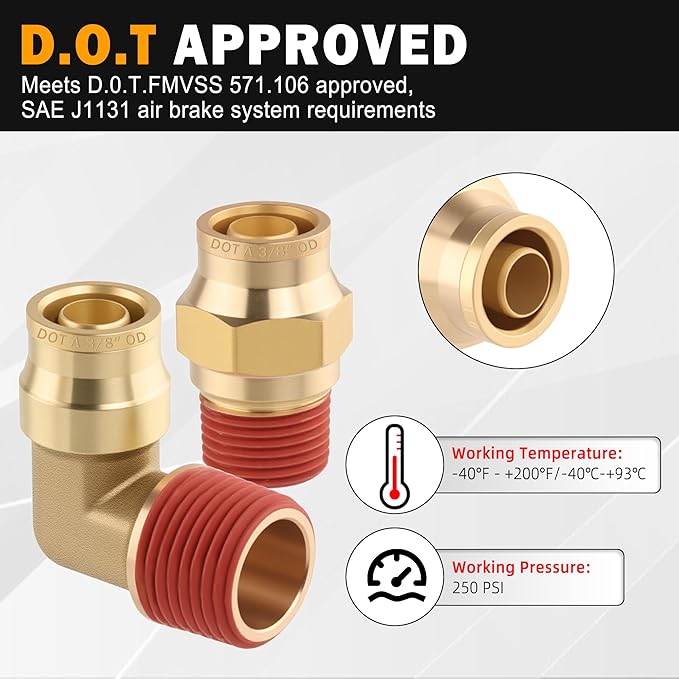 5PCS Quick Push to Connect Fittings, Brass Union Straight DOT Approved 5/8" Tube OD x 3/8" NPT Thread Air Line Adapter for Truck Trailers and Air Brake System