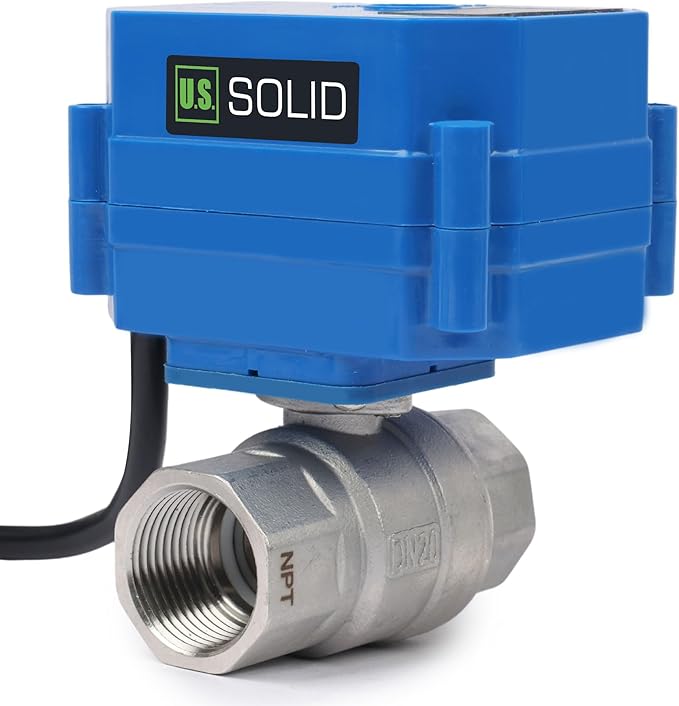 U.S. Solid 3/4" NPT 2-Way Motorized Ball Valve with US Plug 110VAC 304 Stainless Steel Electrical Ball Valve, Auto Return, Normally Closed, IP65, NSF Certified