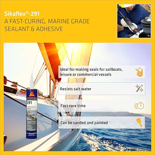 SIKA Sikaflex-291 Marine Adhesive & Sealant - White, Fast Cure Polyurethane for Boats - 10.1 fl. oz Cartridge - All-Purpose, Durable, Ideal for Above & Below Water Line (Pack of 24)