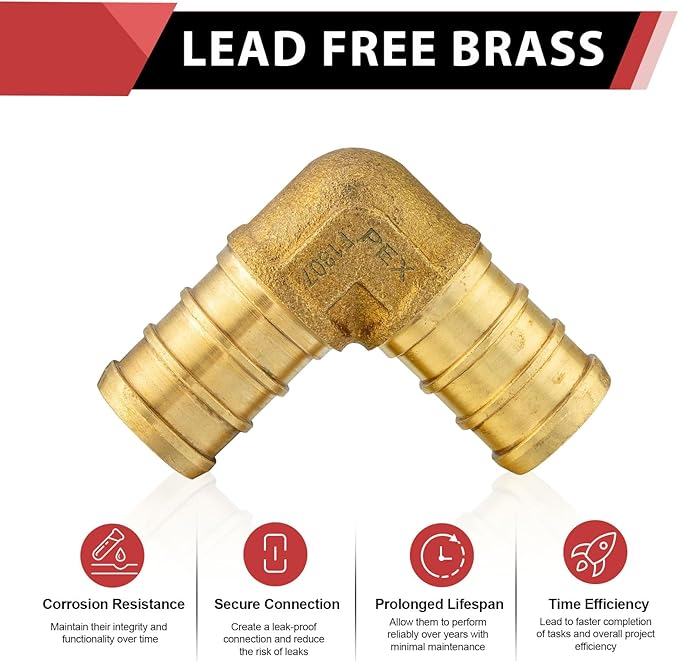 10 Pieces EFIELD Pex Brass Fittings 1/2 Inch Elbow, Barb Crimp Fittings, ASTM F1807,(PEX1807052)