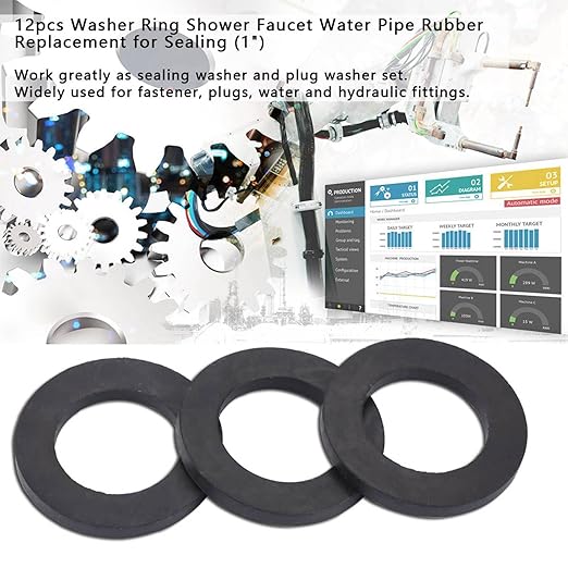 12PCS Washer Ring Shower, Faucet Washers Replacement for Sealing Rubber Washer, Black (1 Inch)