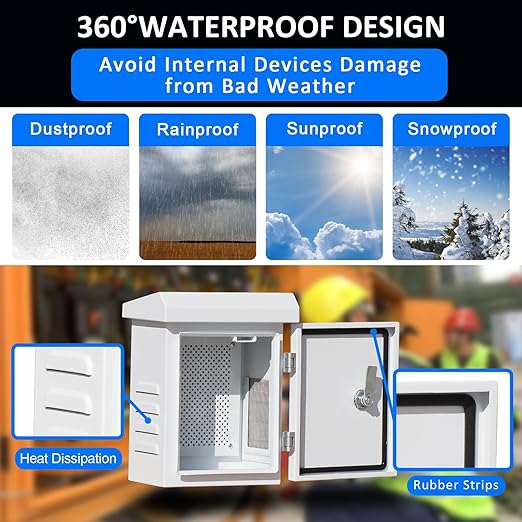 Outdoor Electrical Enclosure Weatherproof Box - 9.1 * 11.6 * 5.7" Galvanized Plate Electrical Enclosure,with Removable Mounting Plate and Muffin Fan Vent(23 * 29.5 * 14.5cm)