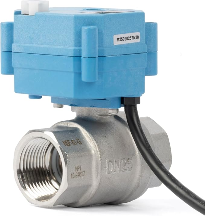 U.S. Solid 1 inch NPT 304 Stainless Steel Motorized Ball Valve - Plastic Electrical Ball Valve, 2 Wire Auto Return, AC 110~230V, Normally Closed, IP67, NSF Certified