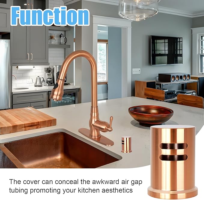 Akicon Copper Solid Brass Finish Kitchen Dishwasher Air Gap Cover Only, Air Gap Cover for Replacement, Skirted - Akicon