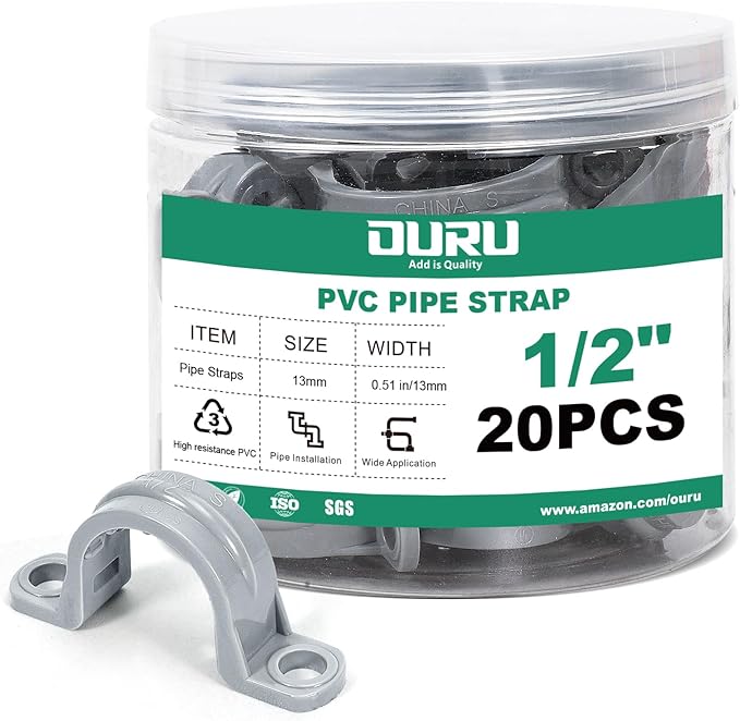 20pcs 1/2 Inch PVC Pipe Straps, 2-Hole Plastic Pipe Clamp, Conduit Clamp for Reinforcing Pipes, Conduits and Tubes