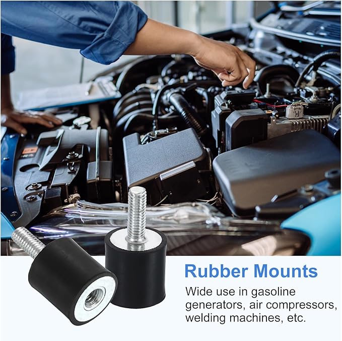 uxcell M6 Rubber Mounts, 2Pcs 20x20mm(DxH) Rubber Cylindrical Anti Vibration Isolator Shock Absorber with Lock Nut for Car Bobbin Generator Air Compressors