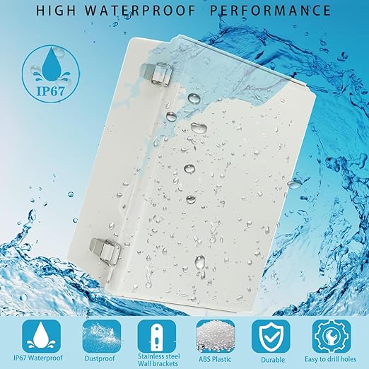 Outdoor Waterproof Electrical Box Junction Box Weatherproof IP67 ABS Plastic Enclosure Switch Router Project Box Electronics Enclosure with Mounting Plate Wall Bracket Grey 14.6"x10.6"x5.9"