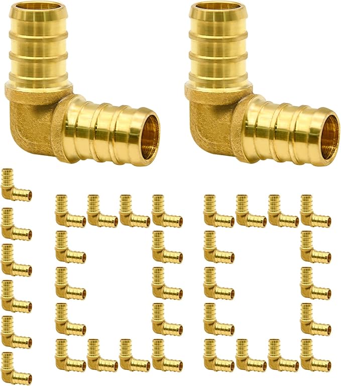 100 Pack 1/2" PEX Fittings, Brass PEX Elbow Fittings for PEX Tubing Pipe