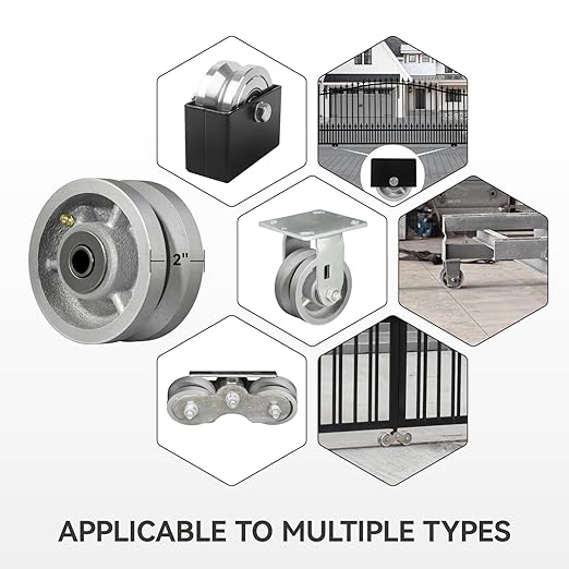 4" X 2" Sliding Gate Wheels,（2 Pack） Cast Iron V Groove Wheel with Roller Bearing-700 lbs Capacity, Rolling Gate Wheels, Sliding Gate Casters, Gate Wheels for Metal Tube Gate, Silver