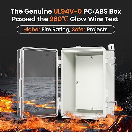 QILIPSU UL94-V0 Outdoor Electrical Box 8.3"x6.3"x3.9" Waterproof Junction Box Weatherproof PC/ABS Alloy Plastic IP66 Project Electric Enclosure Clear Hinged Door