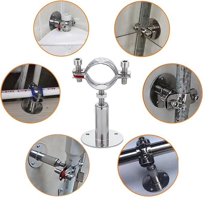 2PCS Wall Mount Ceiling Mount Pipe 304 Stainless Steel Pipe Supports Pipe Standoff Adjustable Height 30-60mm（1.18"-2.36"） for OD Pipe 45-48mm(1.77-1.89in)