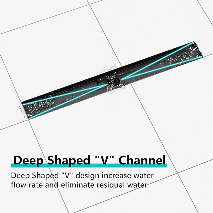 Neodrain 48 in Matte Black Linear Shower Drain with 2-in-1 Flat & Tile Insert Cover, 304 Stainless Steel Rectangle Shower Floor Drain,Floor Shower Drain