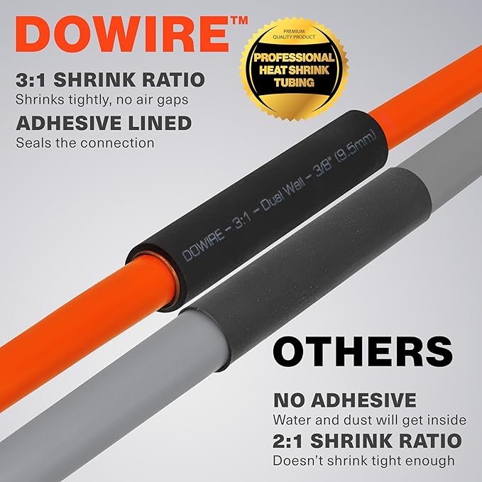 Heat Shrink Tubing Kit - 3:1 Ratio - Adhesive Lined - Wire Shrink Wrap Tubing - Waterproof Marine Grade Shrink Tube - 180 PCS - Black