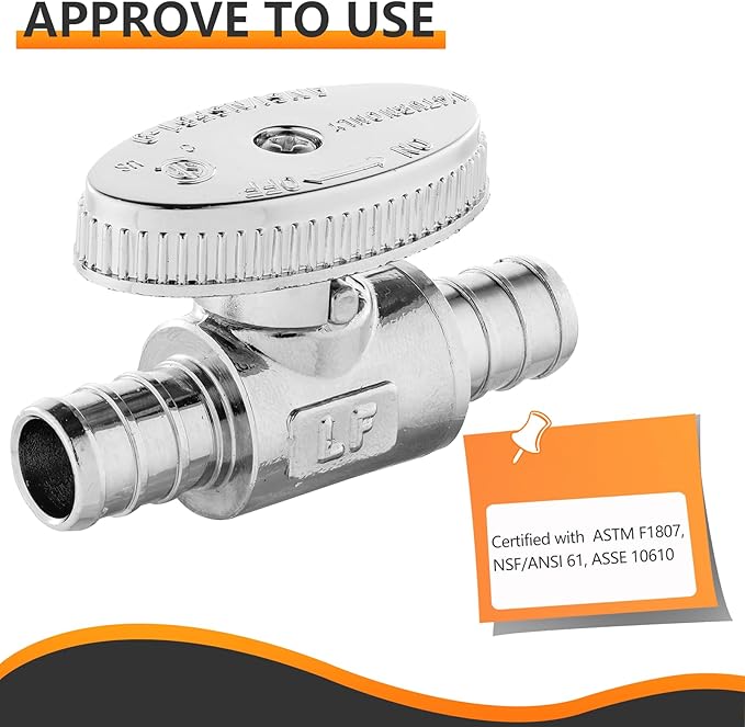 2-PCs HeSun Pex Barb Crimp Straight Stop Valve, 1/2" PEX x 1/2" PEX Straight Stop, 1/4 Turn Shut Off Valve for Bathroom, ASTM F1807(VALVE105)