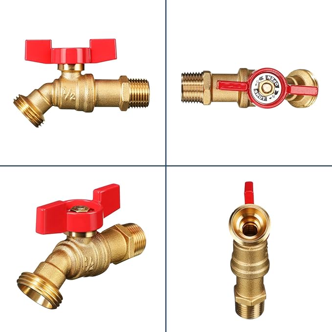 VIHOSE 10 Pack Male Hose Bib Mip, 3/4" Mip x 3/4" Mht, 1/4 Turn Outdoor Brass Water Hose Spigot Heavy Duty Faucet Shut Off Valve for Garden Patio Outdoor(Red)