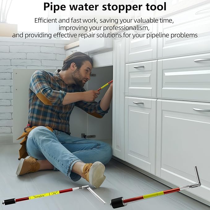 Plumbing Plug Tool, Water Stopper for Pipes 3/4" PVC Copper Steel Pipe, expansion range 1.7 to 3.2cm, No Draining Needed Fast Leak Repair up to 65 PSI, with replacement gaskets nuts EPDM Kit