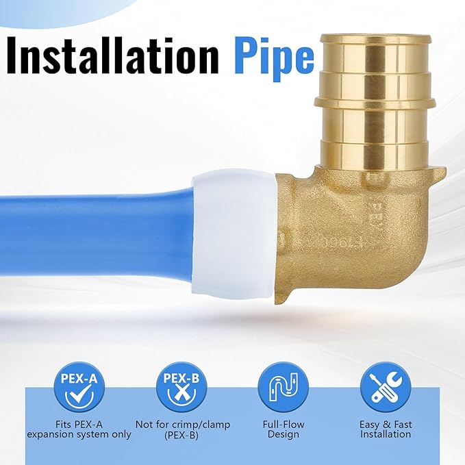 (10-Pack YVSKM) 3/4" PEX-A 90° Elbow Expansion Fitting, Lead-Free Brass Full Flow Connector, ASTM F1960 & cUPC Certified for Residential Hot & Cold Water and Radiant Heating Systems