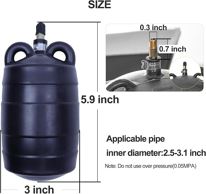 3 Inch Inflatable Pipe Plug, Water Shut Off Airbag for Drain & Sewer Lines - Reusable Rubber Test Ball, Temporary Water Blocker for Pipe Repair, Closed Water Testing & Maintenance