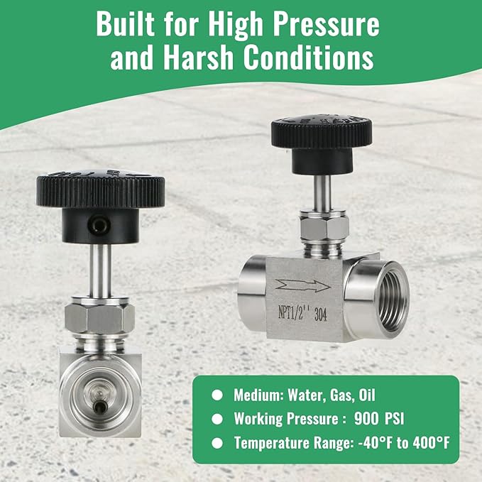 Angry Pony Stainless Steel 304 FNPT 1/2 female Straight Needle Valve, High Pressure Hydraulic Flow Control Valve for Water Oil Gas Systems, 900 PSI