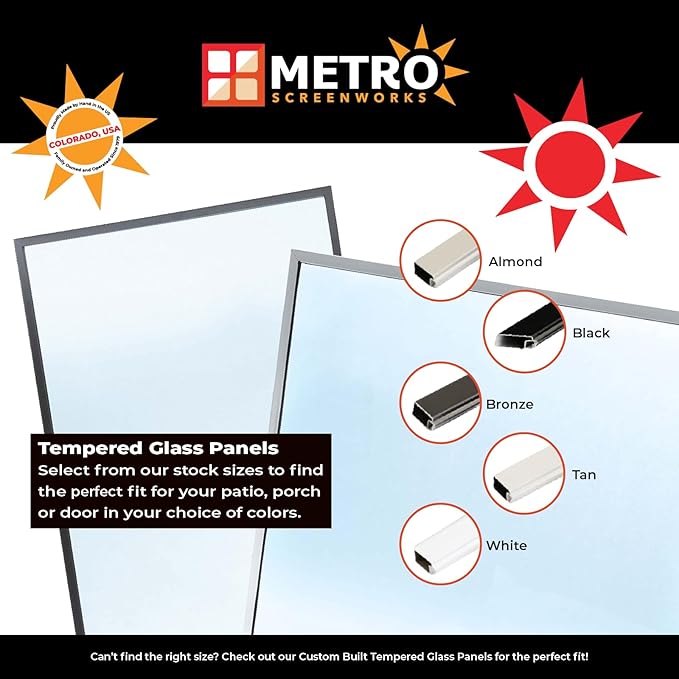 Metro Screenworks Framed Tempered Glass Panel for Porch & Patio Panels, Outdoor Enclosures, (32-3/4" x 34-1/2", Almond) Enclose Your Porch with Tempered Glass Panels - Glass Panel Replacement