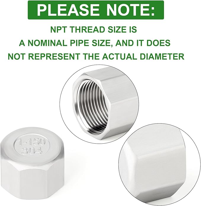 TAISHER 2PCS 304 Stainless Steel Cap Pipe Plug Socket Fitting 1" NPT Female