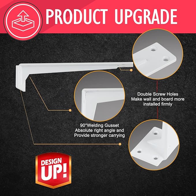 CLT Shelf Bracket( White) , 12” Quarter Inch (1/5") Thick- Max Load: 330 lb Rustic Industrial Modern Farmhouse Heavy Duty Corner Brace Joint Right Angle Bracket for DIY Table Bench, Pack of 6