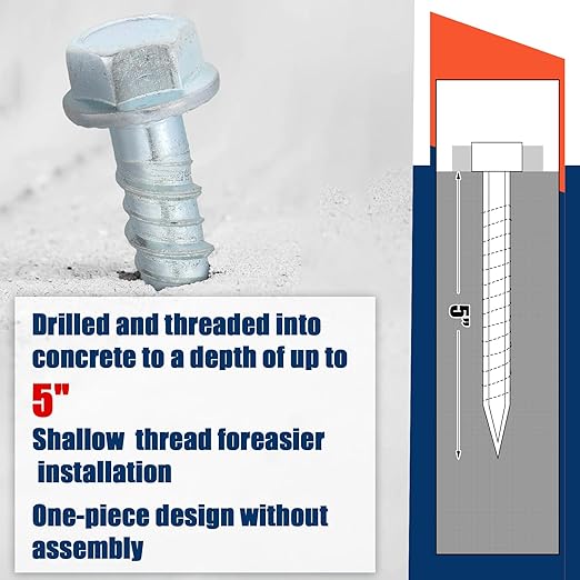 Tandefio 40 Pack 3/8" x 5" Concrete Screw Anchor Galvanized Large Diameter Heavy Duty Plated Concrete Anchors for Masonry Brick Anchoring Block Decking Framing Hex Drive