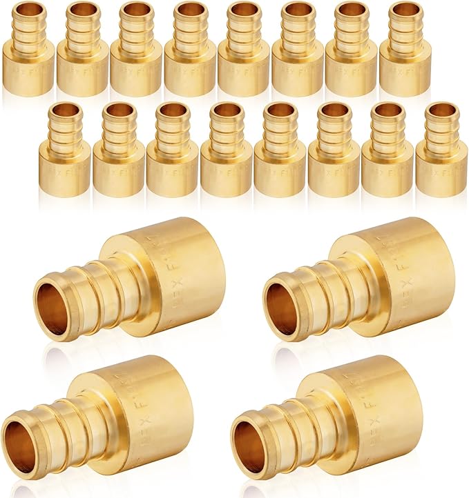 20-Pack HeSun PEX Fittings, 1/2" PEX x 1/2" Female Sweat Adapter (Over Copper Tube), Brass Crimp Fitting for ASTM F1807(PEX1807127-20)