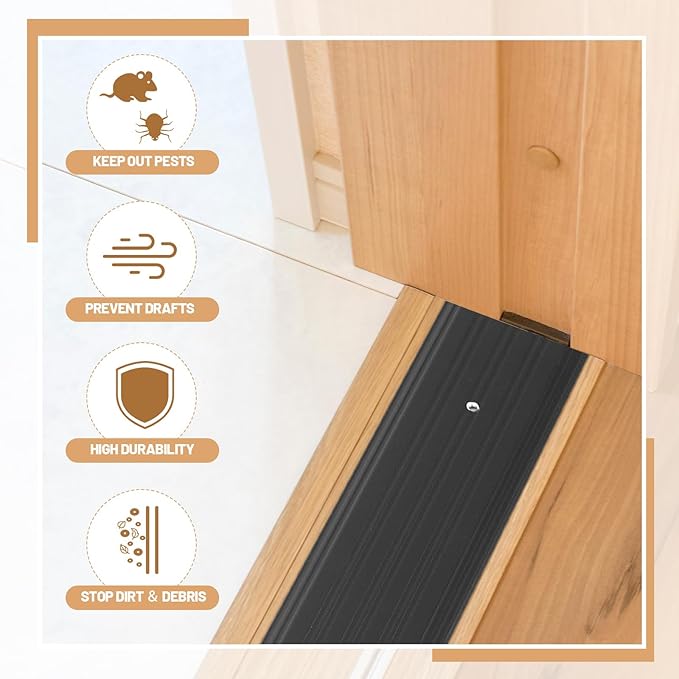 Tandefio 2 Pcs Door Saddle Threshold for Doorway Interior Sturdy Aluminum Commercial Fluted Saddle Door Threshold Durable and Sleek Doorway Entryway Access Draft Protection (5" X 1/4" X 36",Black)