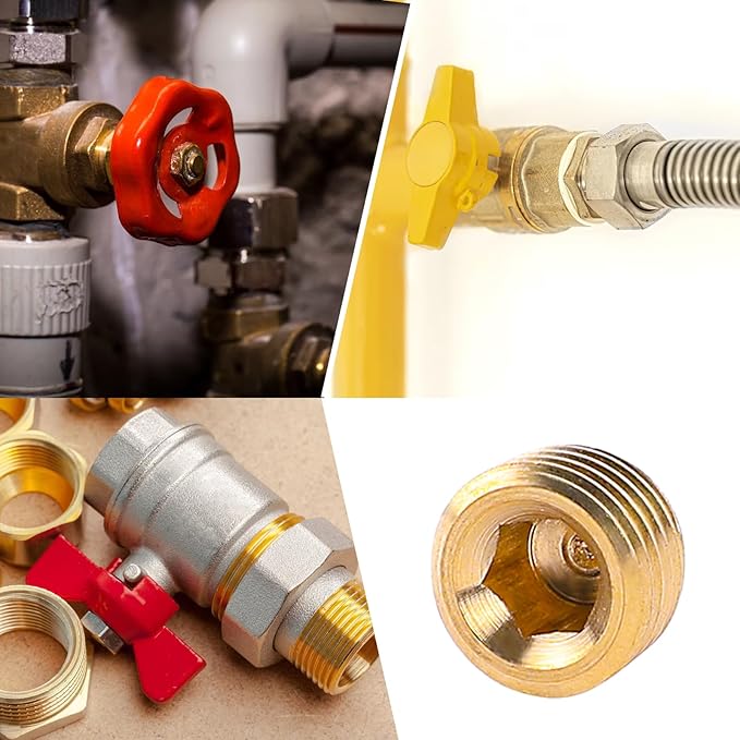 Brass 3/8" NPT Male Pipe Plug Fitting Set - 10 PCS Hex Counter Sunk Plugs for Pipe End Closure