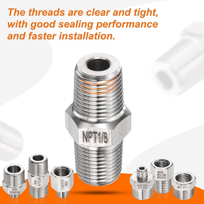 HARFINGTON 2pcs 304 Stainless Steel Hex Nipple 1/8" NPT Male x 3/4" NPT Male Straight Thread Pipe Fitting Extension Pipe Fittings Connector Adapter for Water Oil Gas Tub