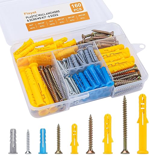 Drywall Anchors and Screws 160PCS, 5 Sizes High Hardness Wood Screws Assortment Kit,Works for All Types of Hanging Installation Needs, and Pairs Great with a Drywall Repair kit, Drywall Screws