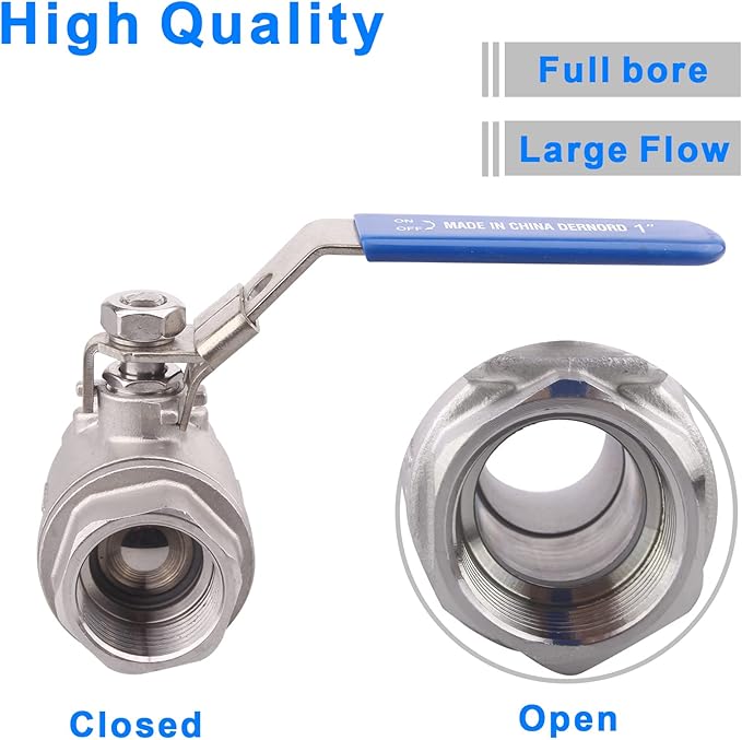 DERNORD Stainless Steel 304 Ball Valve, Full Port Heavy Duty for WOG with Locking Device (1 NPT)