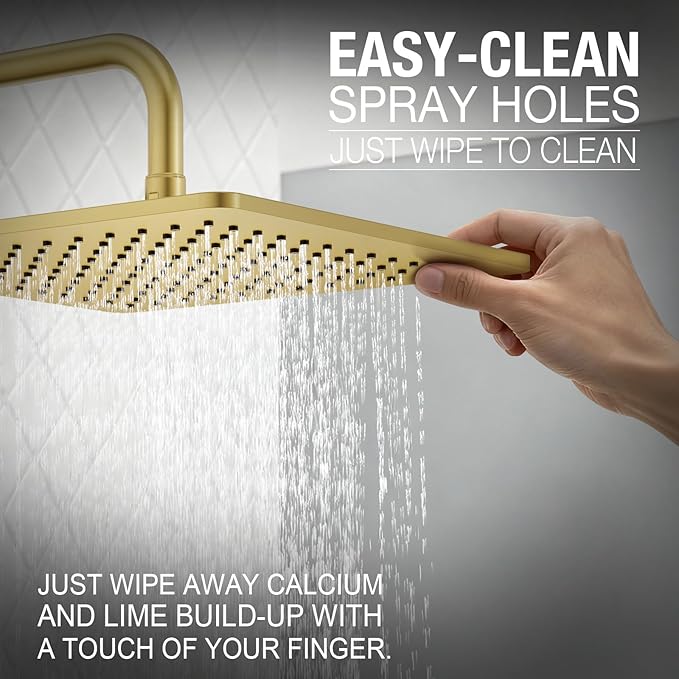 Lava Odoro 12-inch Modern Square Shower Faucet Set Brushed Gold, Shower Trim Kit with Rough-in Valve High Pressure Gold Rainfall Shower Head and Handle Set, (Valve Included), SF106-SG
