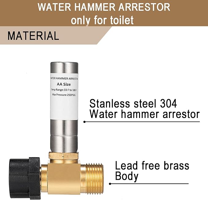 [1 Pieces] Lingmfg Water Hammer Arrestor For Toilet, 7/8 Inch BC Thread Brass LING-TWHA78-SS-1