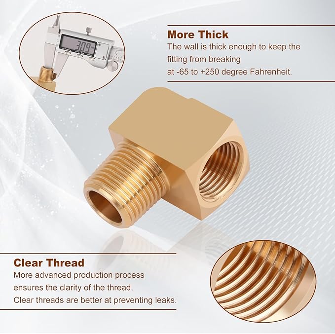 5pcs 3/8” Brass Fittings 90 Degree Barstock Street Elbow 3/8" NPT Male Pipe to 3/8" NPT Female Pipe 3/8 NPT Elbow Forged Brass Pipe Fittings
