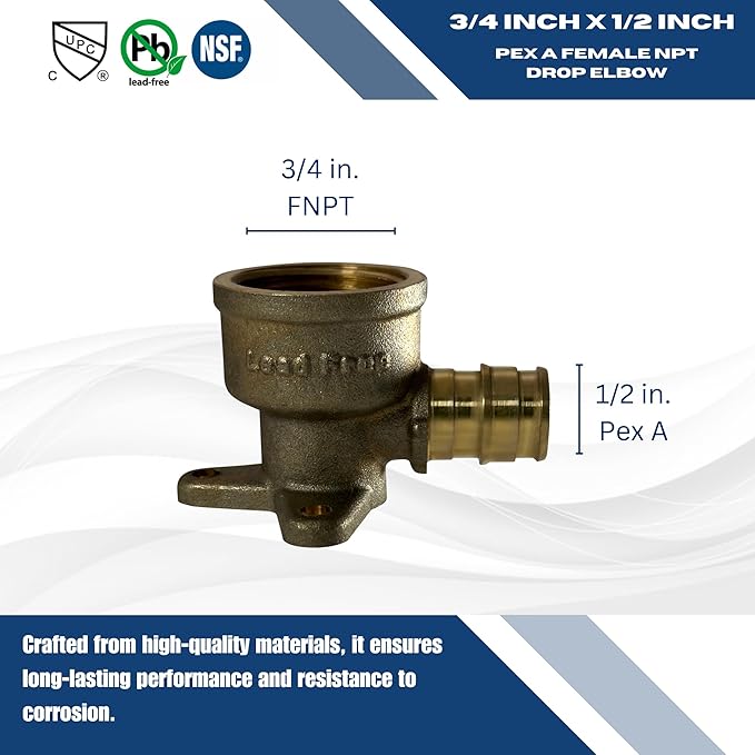 XFITTING Pex A 1/2 Inch x 3/4 Inch Female NPT Drop Elbow, 201-1-3=2XX, 2 Pieces