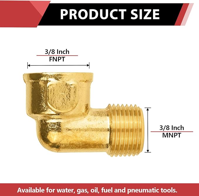 (Pack of 5) EFIELD 3/8" MNPT X3/8" FNPT 90 Degree Barstock Street Elbow, Female to Male Brass Pipe Fittings,(NPT120)