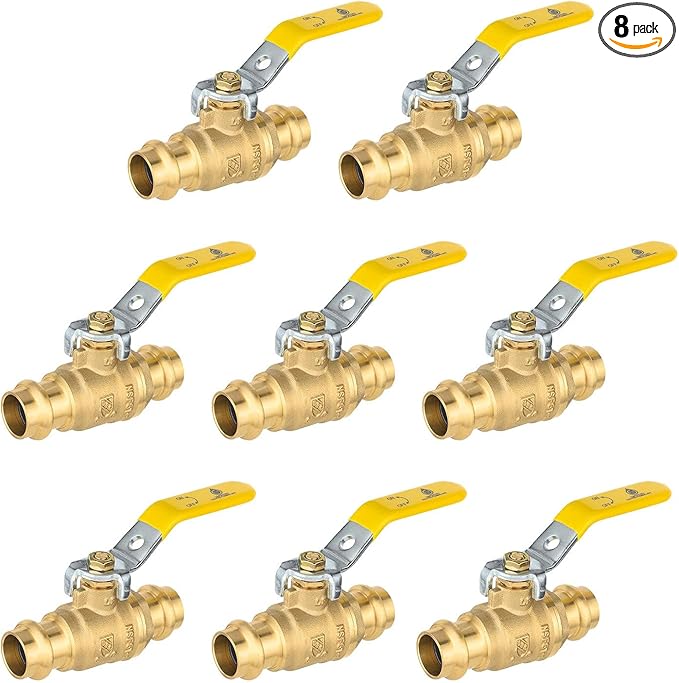 1/2" Press Ball Valve, 8 Pack Shut Off Valves with EPDM O-ring, Quarter Turn Brass Full Port Shut Off Ball Valve for Hot and Cold Water, NSF/ANSI 61 Certified