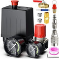 Preciva Air Compressor Pressure Switch Control Valve with 4 Way Valve Air Pressure Regulator 0-180PSI / Safety Pressure Relief Valve/Threads Pipe & Plug