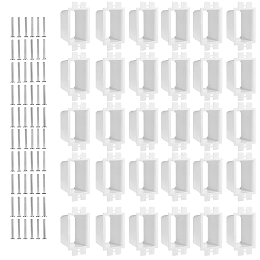 BE1-2 Electrical Outlet Box Extender with 60 Screws, 30 PCS 1-Gang Electric Extension Box Kit Single Gang Weatherproof & Fire Rated PVC Electrical Power Switch Receptacles Accessories