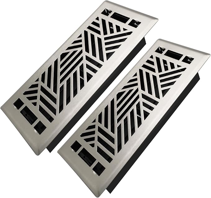 4x10 Inches 2 Pack Heavy Duty Walkable Floor Register Easy Adjust Air Supply Lever Floor Vents - Brooklyn Design - Vent Cover for Home Floor - Satin Nickel