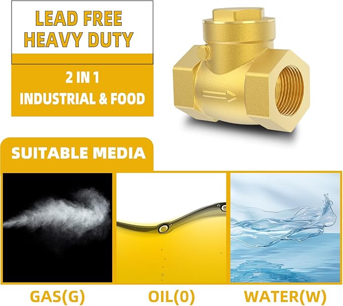 1-1/4" NPT Horizontal Check Valve, Brass Non Return Swing Check Valve to Prevent Water Backflow, Level One Way Counterflow Valve to Prevent the Medium Backflow for Oil Water Gas Air（1-1/4", DN32）