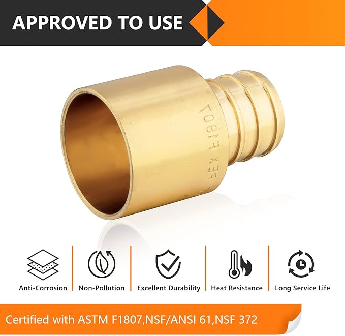10-Pack HeSun PEX Fittings, 3/4" PEX x 3/4" Female Sweat Adapter (Over Copper Tube), Brass Crimp Fitting for ASTM F1807(PEX1807129)