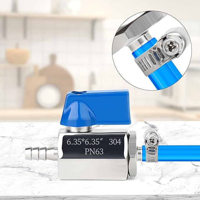 TAISHER 1PCS 304 Stainless Steel 1/4" Mini Ball Valve Shut Off Switch, 1/4” Hose Barb with 2PCS Hose Clamps