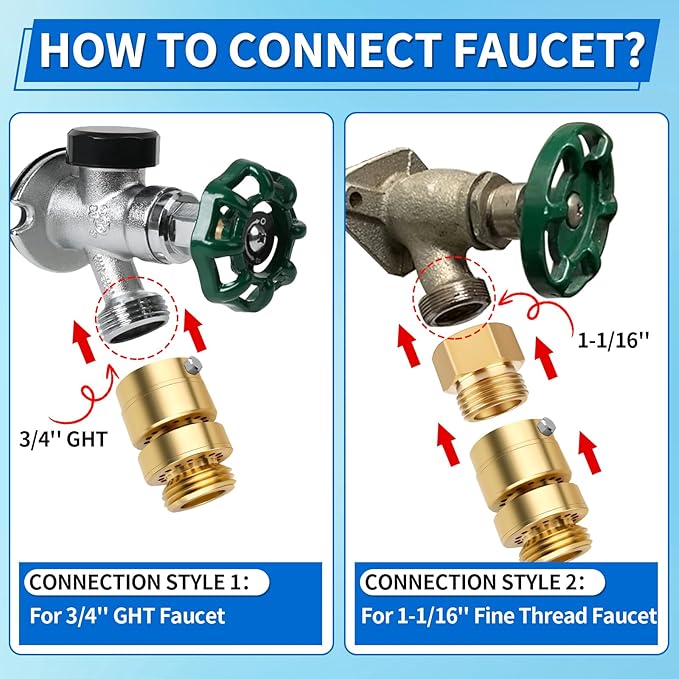 Boltigen Self Draining Vacuum Breaker, No Lead Brass 3/4" GHT Hose Bib Backflow Preventer, Comes With 1-1/16" Female x 3/4" Male Brass Converter, Fit 1-1/16'' Fine Thread and 3/4" GHT Faucet
