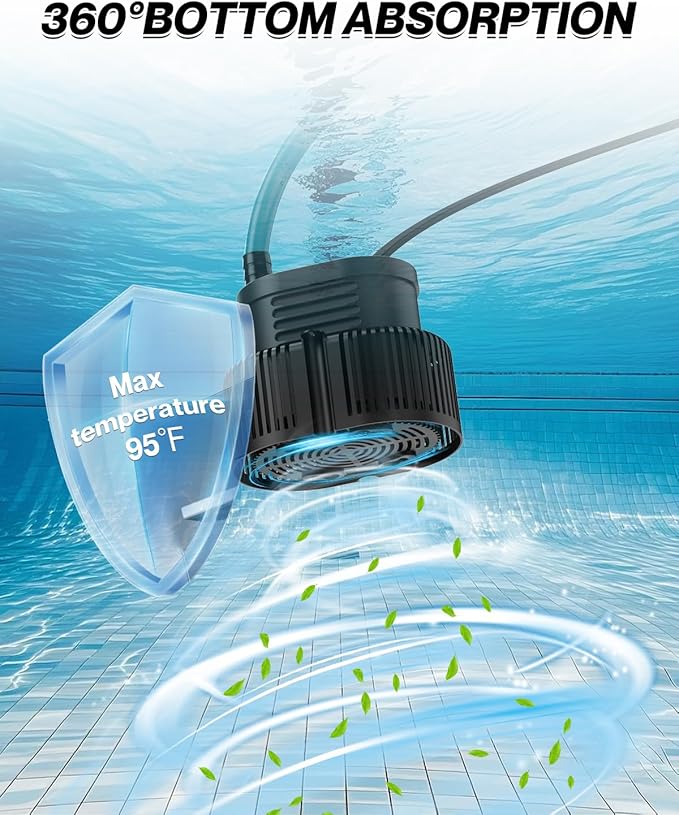 Pool Cover Pump Above Ground - Submersible Sump Pump, Swimming Water Removal Pumps, with Drainage Hose & 25 Feet Extra Long Power Cord, 850 GPH inGround, 3 Adapters Black