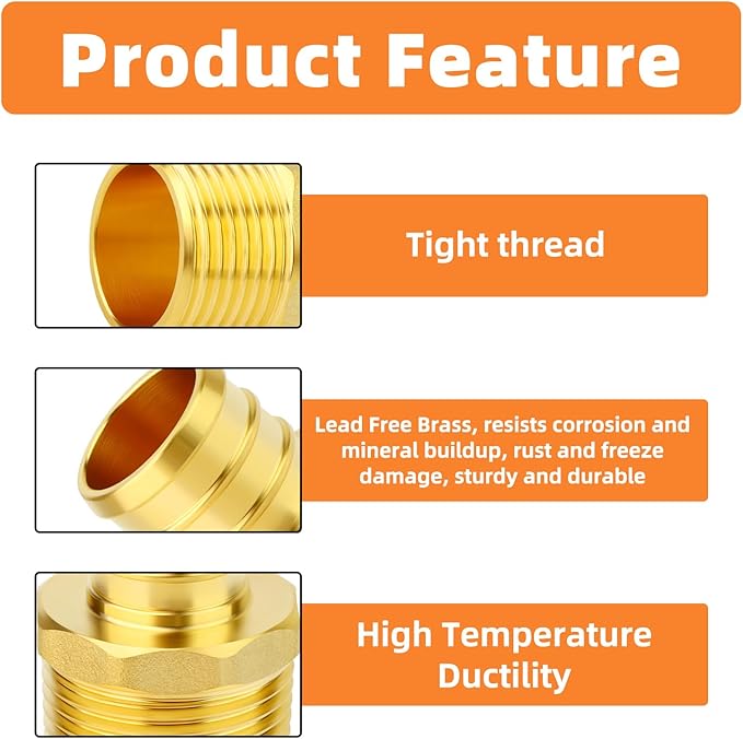 GASHER 6Pcs No Lead Brass 3/4" Pex Male Adapter, 3/4" Male NPT to 3/4" PEX Adapter for Pex Tubing