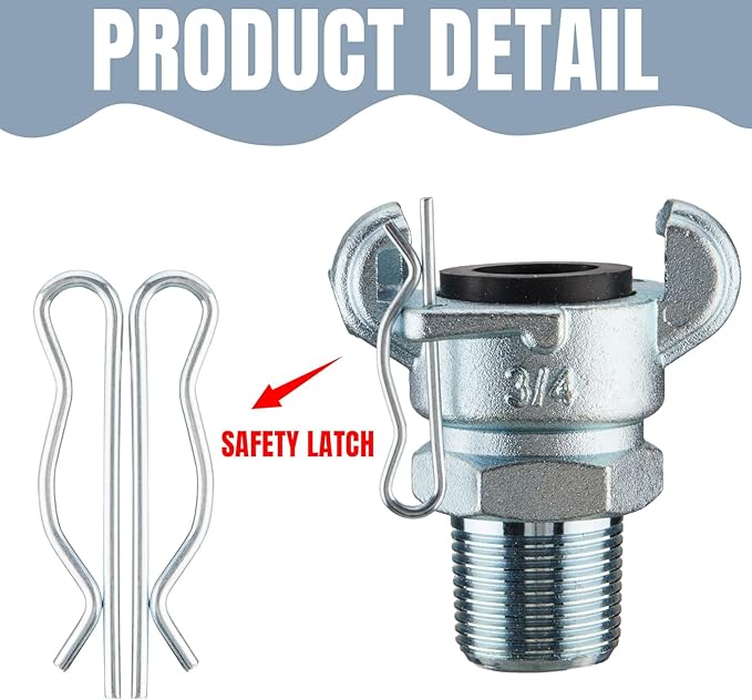 Therwen 4 Sets 3/4 Inch Chicago Air Fittings Npt Iron Air Hose Fitting 2 Lug Universal Coupling for Female and Male End(Male End)