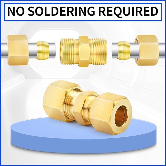 ChillWaves Brass Compression Tube Fitting, 1/8" OD x 1/8" OD Compression Union Connector(10-PACK)